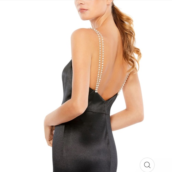 NWT Ieena for Mac Duggal 12428 Charmeuse Rhinestone Strap Trumpet Gown Black - 8 - Picture 2 of 13